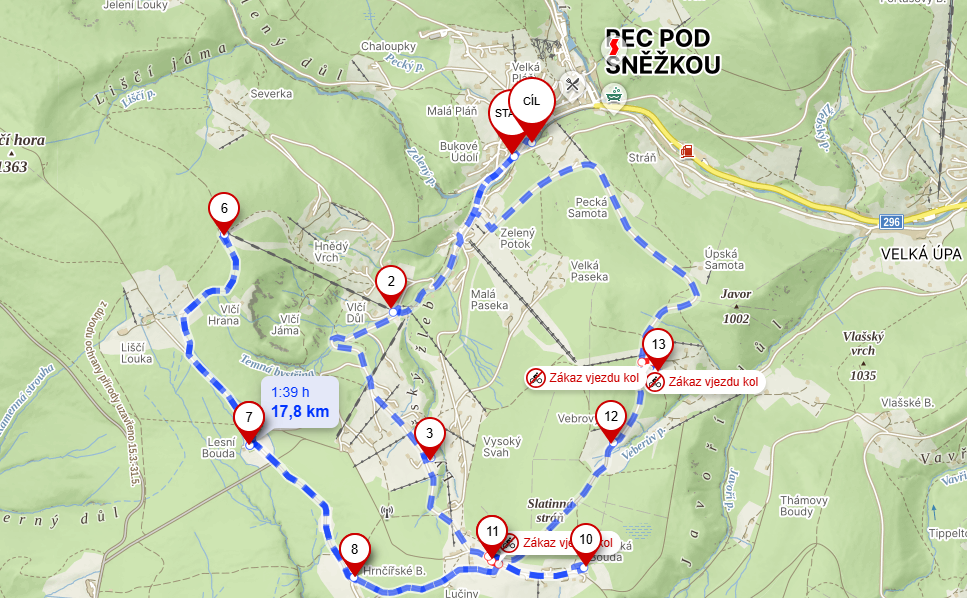 Mapa Cyklotrasa Pec pod Sněžkou Hnědý vrch a Kolínská.png